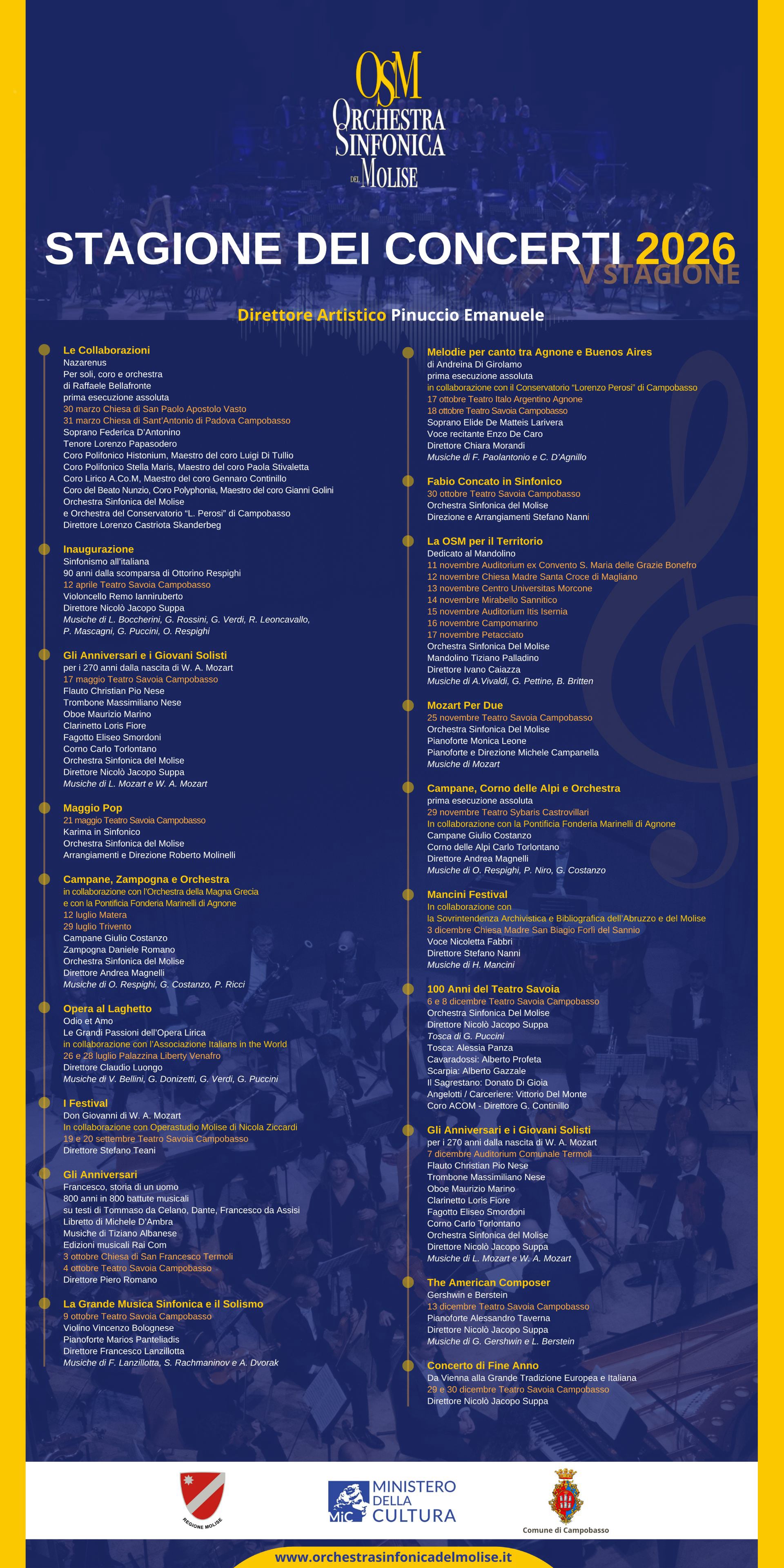 O.S.M. Stagione dei concerti 2026